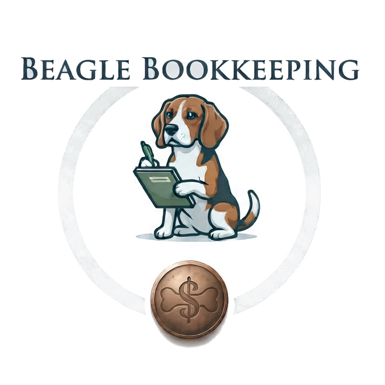Beagle Bookkeeping mascot holding a clipboard and pen